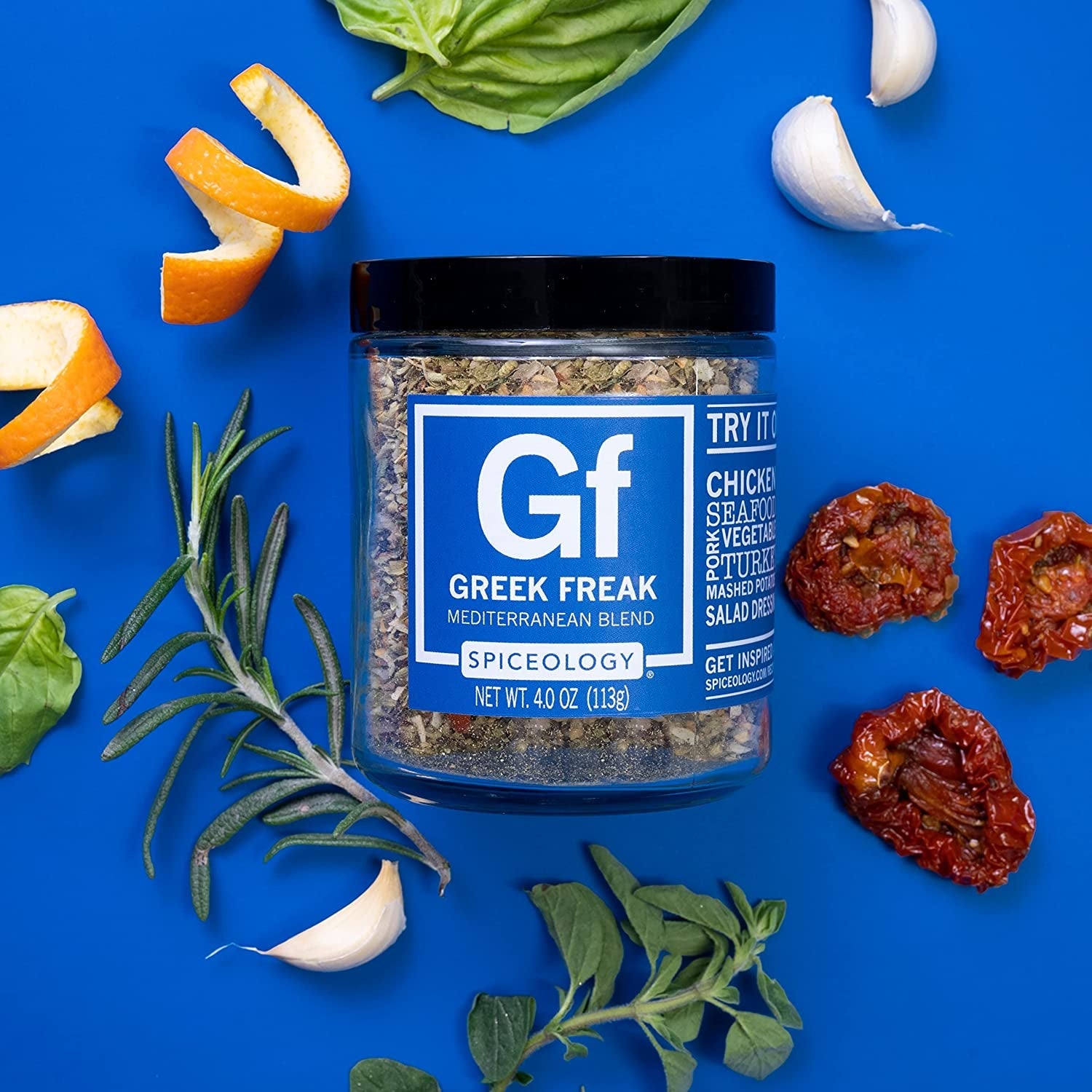 - Greek Freak Mediterranean Spice Blend - All-Purpose Rubs. Spices and Seasonings - Use On: Chicken. Chickpeas. Beef. Seafood. Pork. Vegetables. Turkey. Potatoes and Salad Dressing - 4 Oz - Image 2