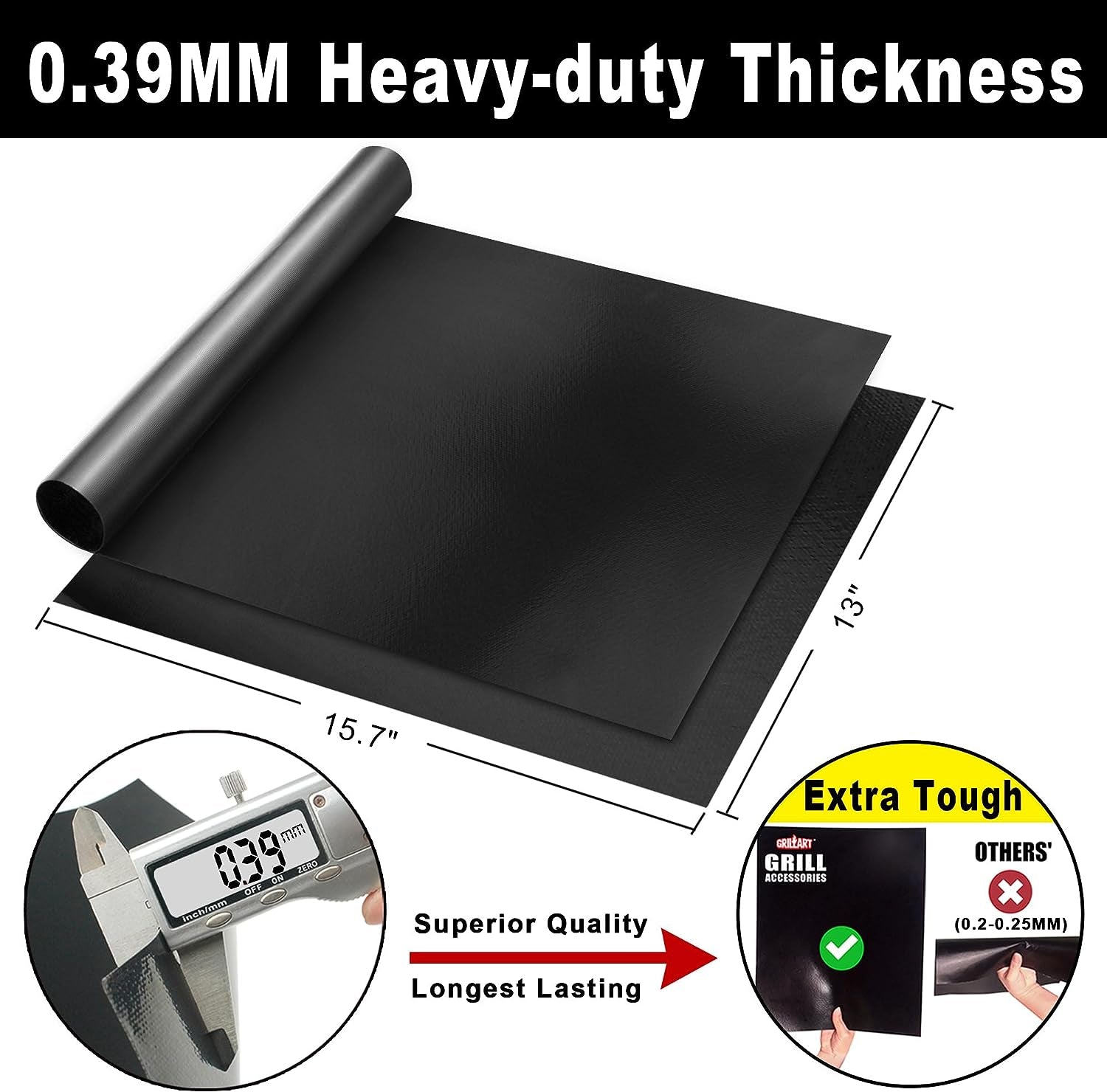 BBQ Grill Mats for Outdoor Grill - Nonstick 600 Degree Heavy Duty Grilling Mat (Set of 2) - Reusable BBQ Grill Accessories Sheets -Works on Electric Grill Gas Charcoal BBQ - Gifts for Men Dad - Image 4