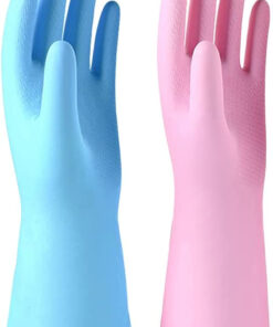 2 Pack Reusable Cleaning Gloves Latex Free - Dishwashing Gloves with Cotton Flock Liner and Embossed Palm - Waterproof Household Gloves for Laundry. Gardening(M)
