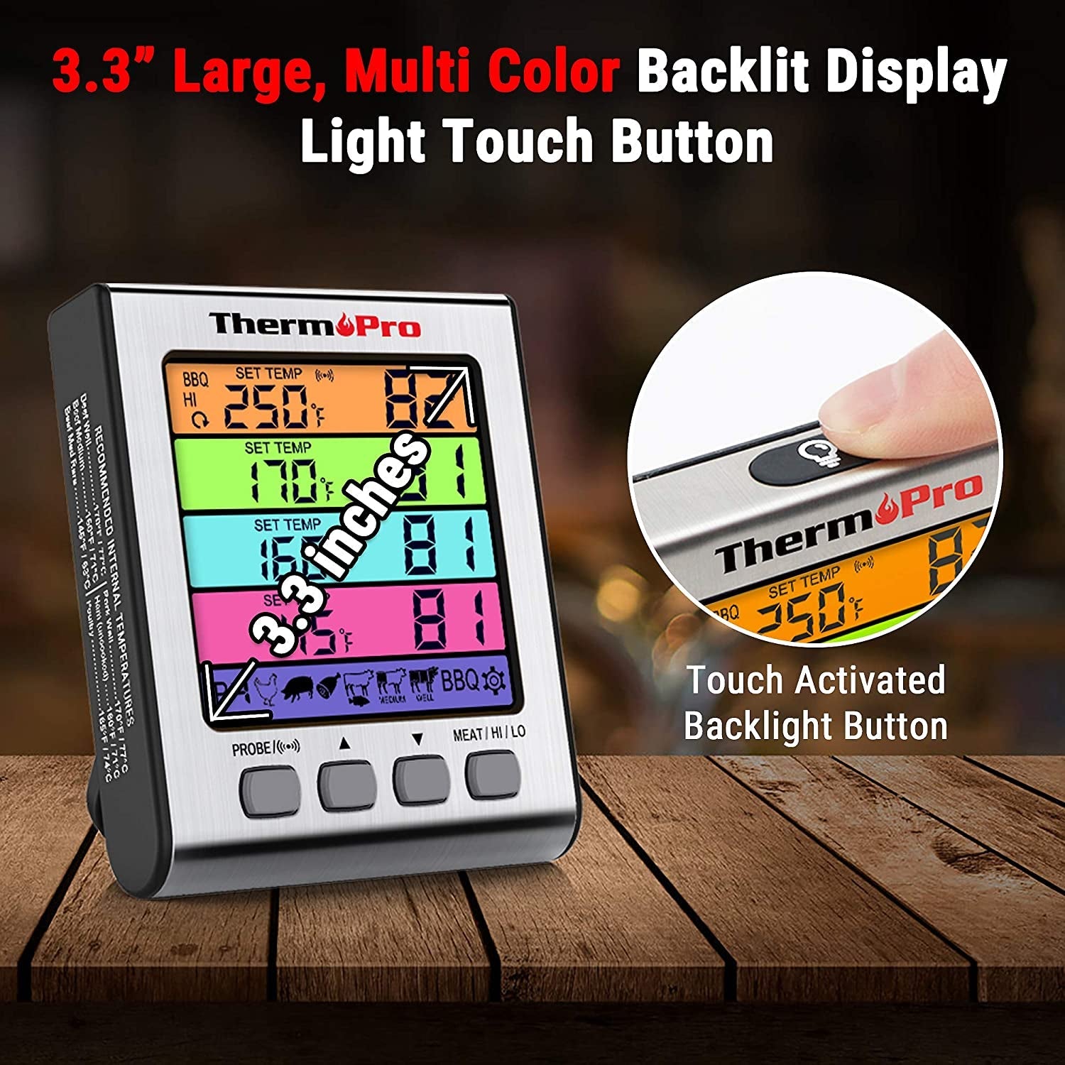 TP17H Digital Meat Thermometer with 4 Temperature Probes. HI/LOW Alarm Smoker Food Thermometer with Colored Backlit LCD. BBQ Thermometer for Cooking Grilling Kitchen Oven Barbecue Turkey - Image 5