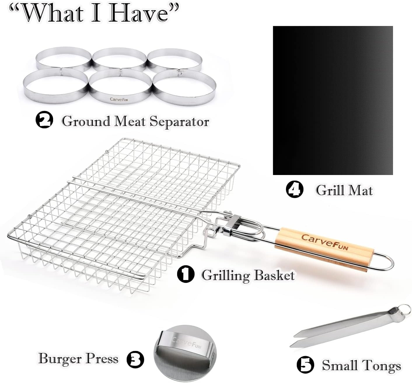 Grill Basket Stainless Steel BBQ Grilling Basket with Burger Press Set.Grill Basket for Fish.Vegetables BBQ Camping Accessories Outdoor Grilling Gifts for Men Dad Folding Grill Basket with Removable Handle - Image 7