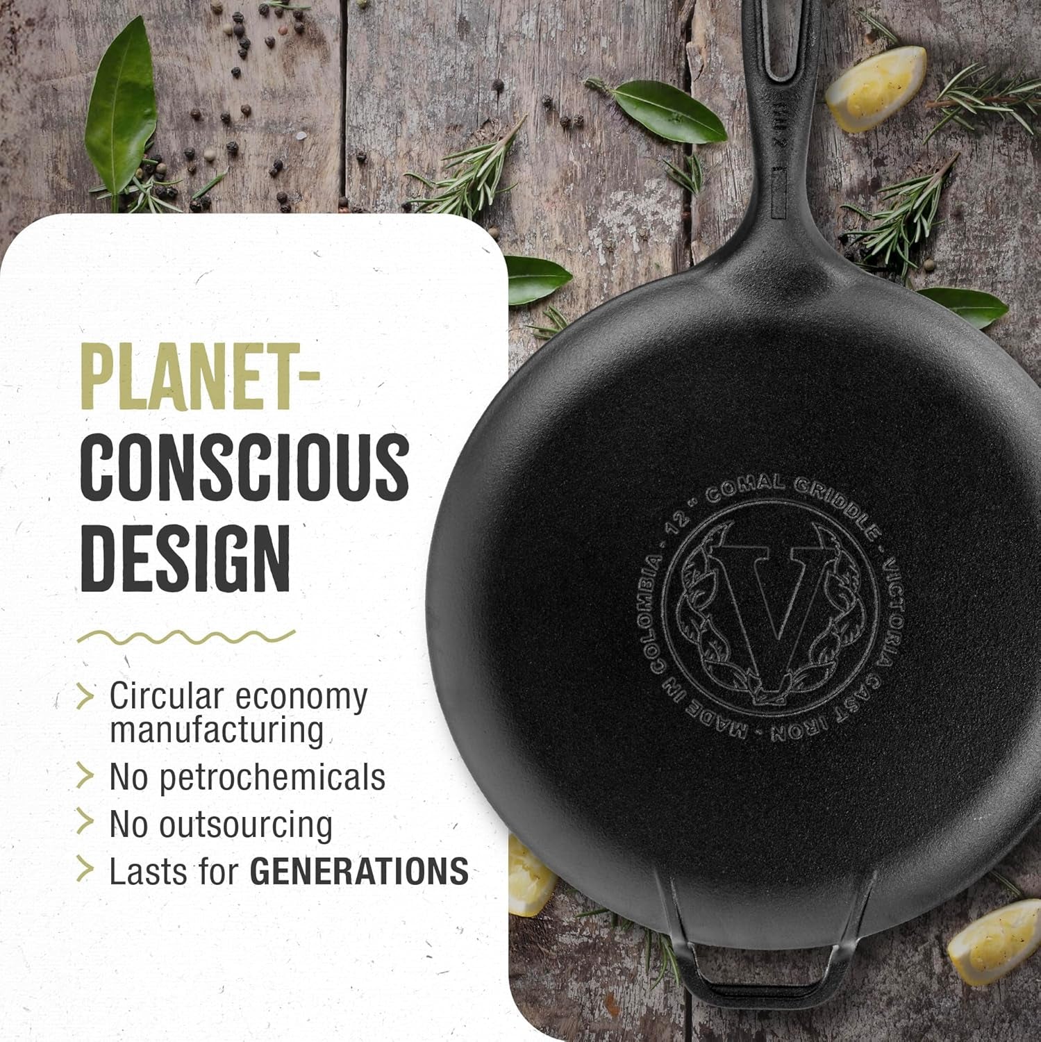 Victoria 12-Inch Cast Iron Comal Pizza Pan with a Long Handle and a Loop Handle. Preseasoned with Flaxseed Oil. Made in Colombia - Image 5