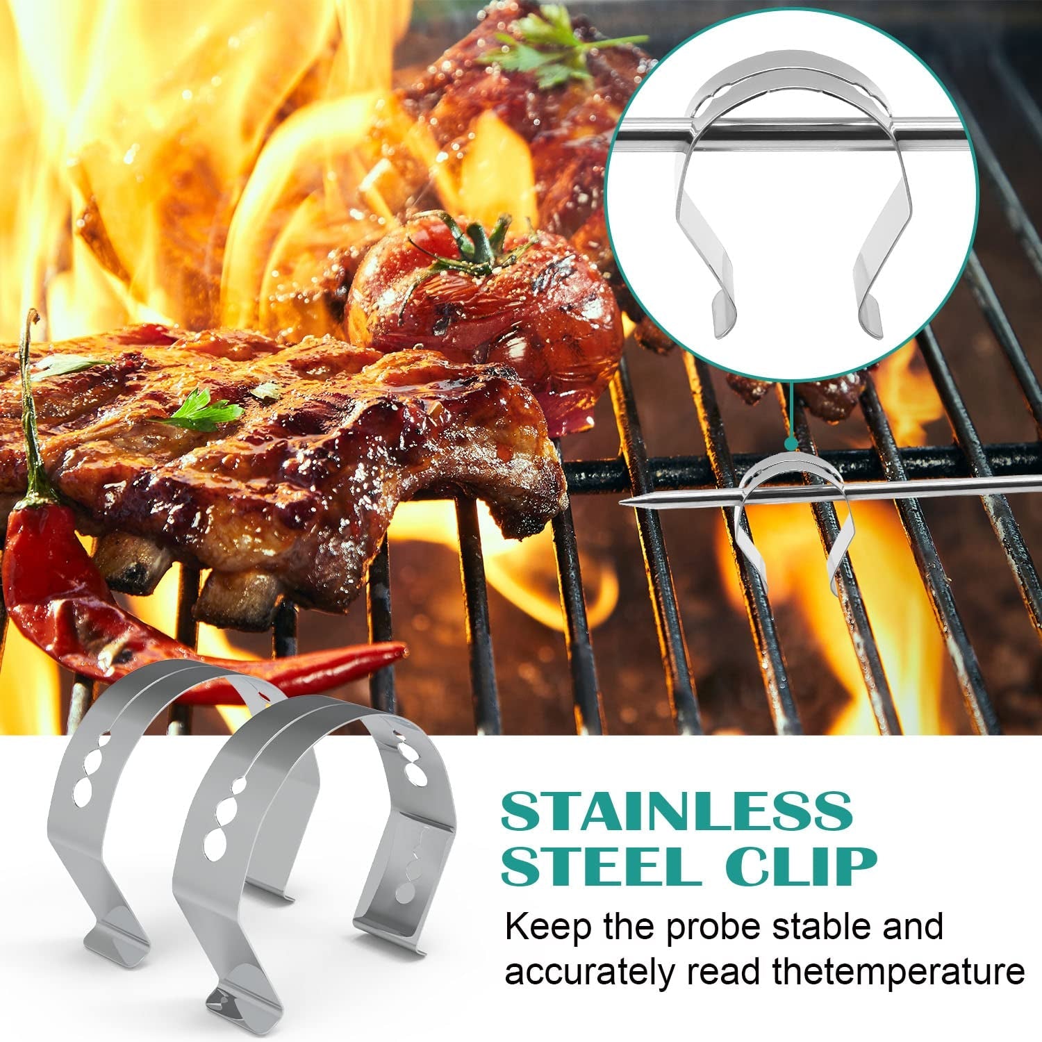 Meat Probe Kit for Masterbulit Gravity Series 560/800/1050 XL Digital Charcoal Grill and Smoker. Meat Thermometers with Clips and Gormmet 4-Pack - Image 6