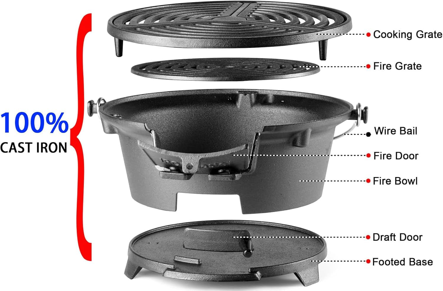 Ironmaster Hibachi Grill Outdoor. 100% Cast Iron Grill. Mini Small Portable Charcoal Grill for Outdoor Camping Stove - 2 Heights. Air Control. Coal Door - Image 5