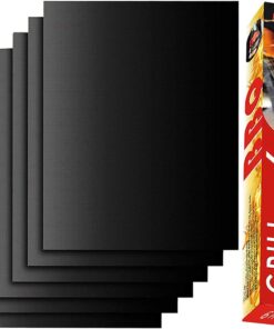 Grill Mat Set of 6 - 100% Non-Stick BBQ Grill Mats. Heavy Duty. Reusable. and Easy to Clean - Works on Electric Grill Gas Charcoal BBQ - 15.75 X 13-Inch. Black