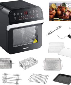 Gowise USA GW44800-O Deluxe 12.7-Quarts 15-In-1 Electric Air Fryer Oven with Rotisserie and Dehydrator + 50 Recipes QT. Black/Silver