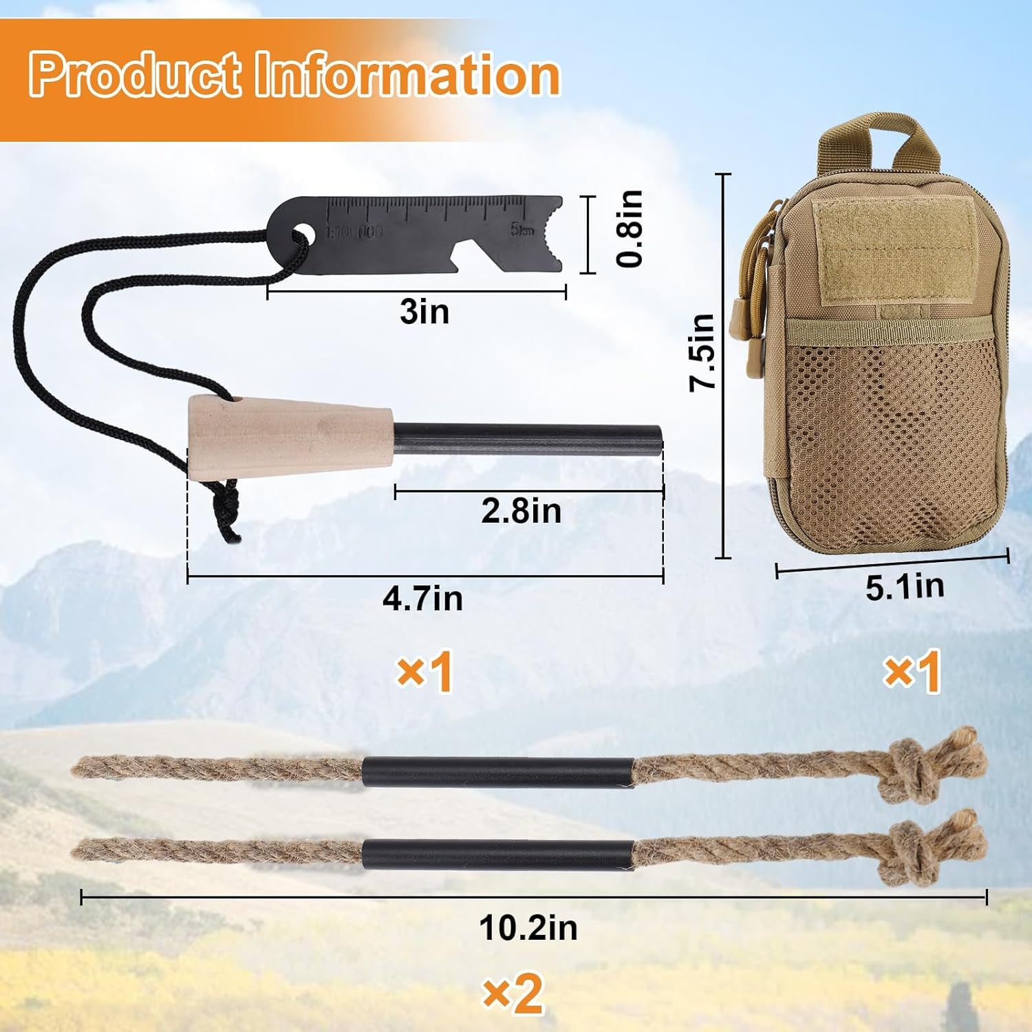 Fire Starter Survival Tool. Fire Starter Kit Includes Magnesium Rod Steel Striker. 2 Pcs Wick Hemp Rope & Multifunctional Outdoor Bag / 50 Pcs Wax-Soaked Fire Plugs. Fire Starters for Campfires - Image 7