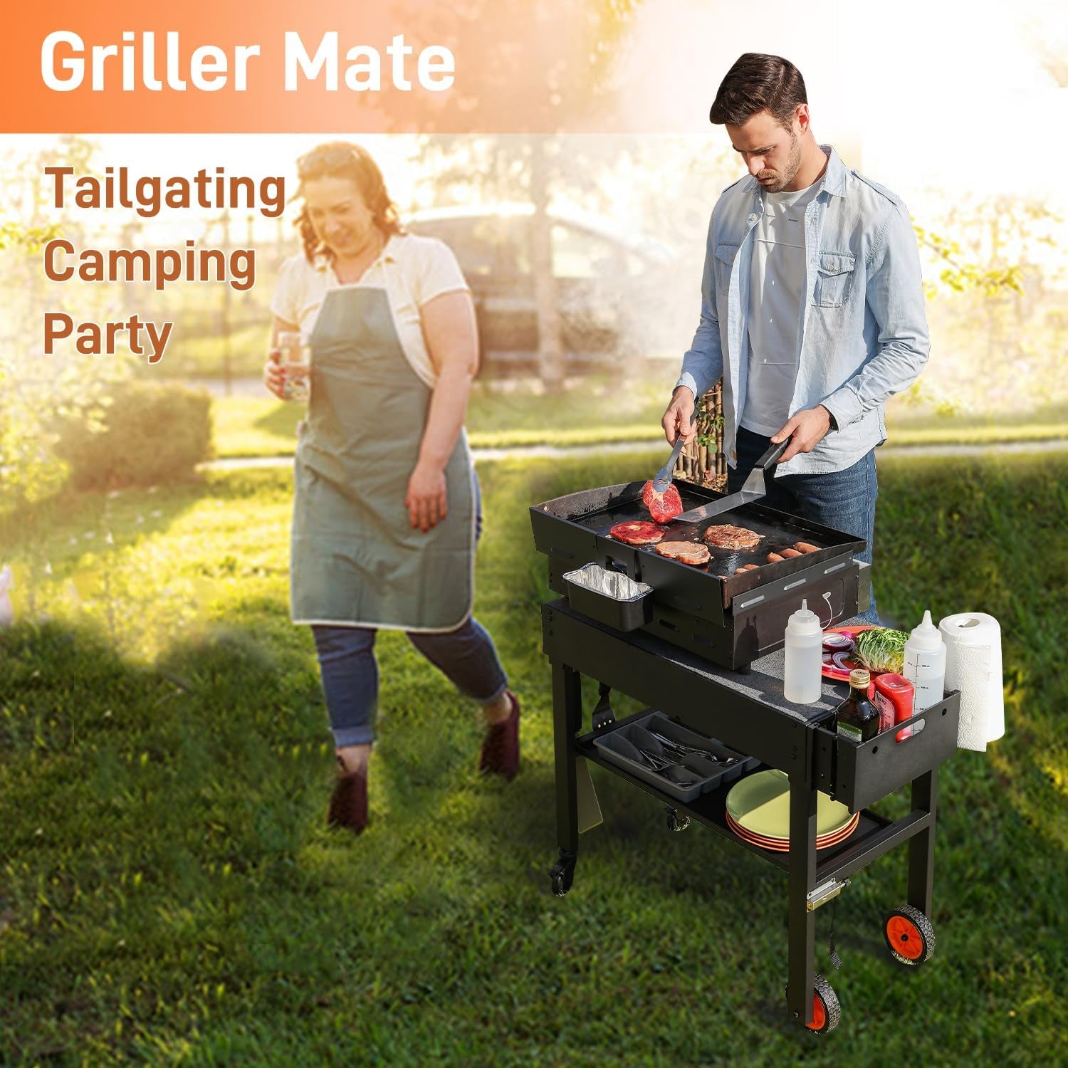 Outdoor Portable Grill Table Stand - Folding Prep Stand for 17 or 22 Blackstone Griddle. Large Space Blackstone Table with Wheels. Pizza Oven Cart for Ninja. Patio Grilling Backyard BBQ Grill Cart. - Image 2