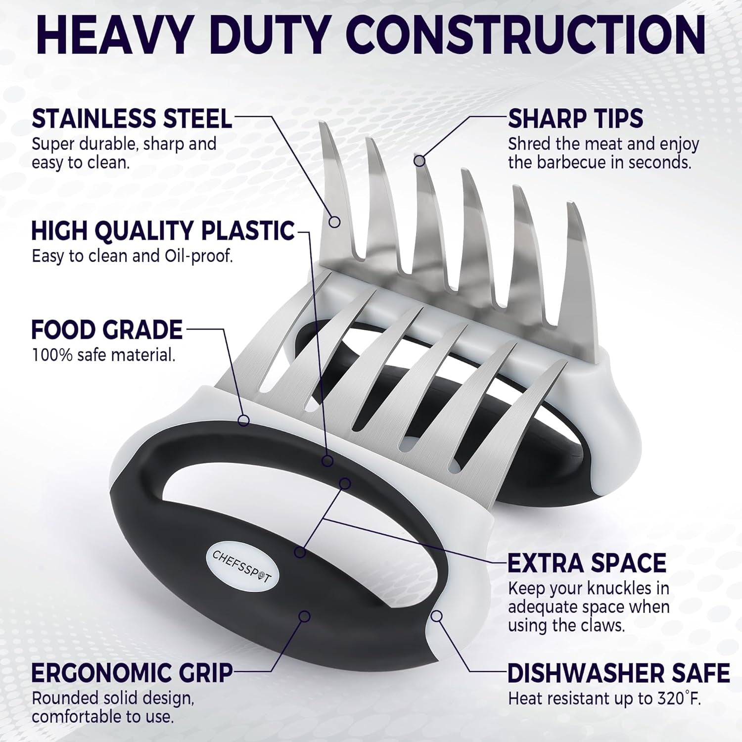 Meat Shredder Claws with Ultra-Sharp Blades for Shredding Meat. Lift. Handle. and Cut - CHEFSSPOT Chicken Shredder Turkey Lifters - Heat Resistant Grill Accessories -BBQ Grilling Gifts for Men & Women - Image 3