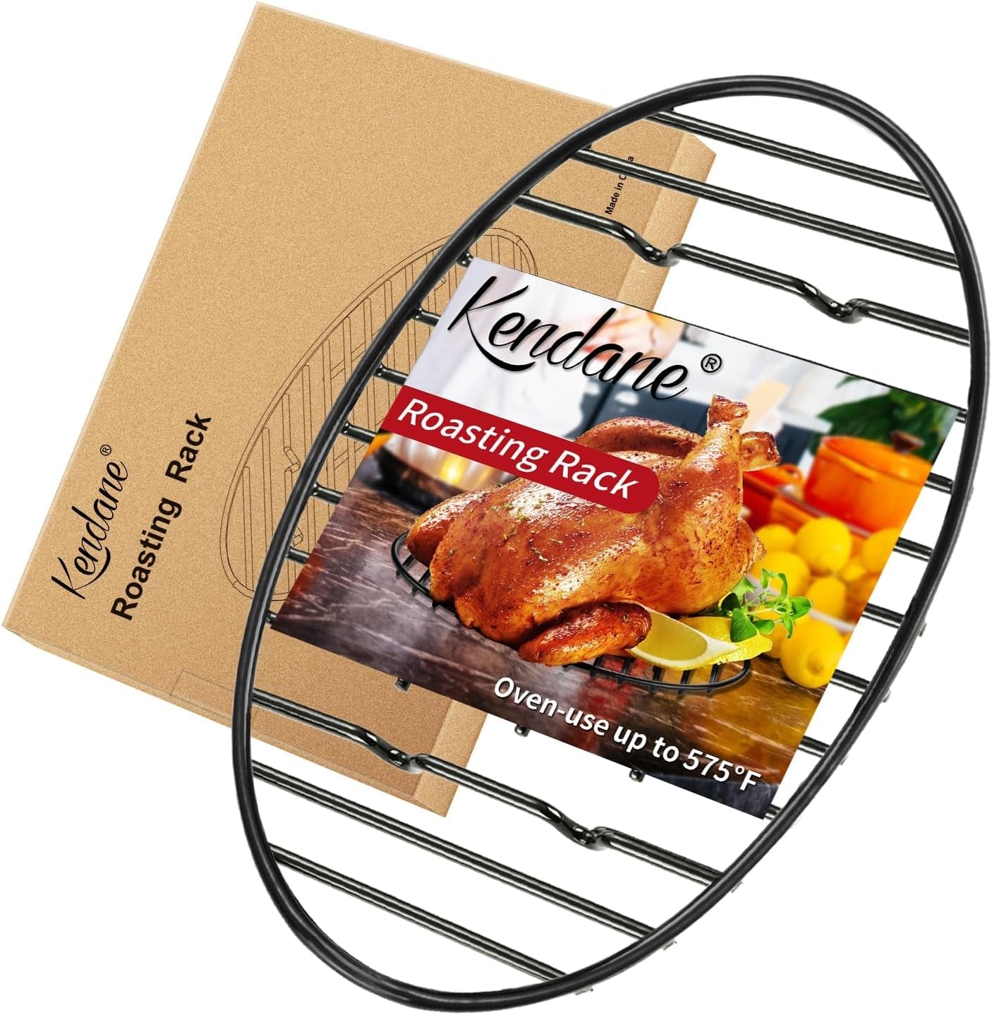 Roasting Rack with Integrated Feet. Cooling Drying Rack Kitchen Rack with Enameled Coating. PTFE Free. Great for Cooking. Roasting. Drying. Grilling. 12Inch*8.5Inch by KENDANE