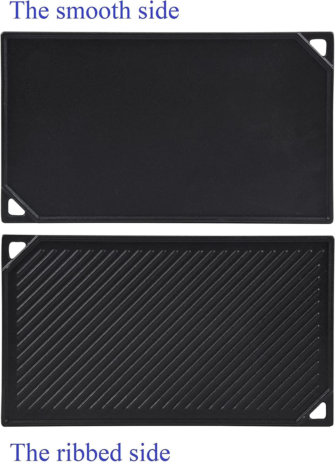Cast Iron Reversible Griddle. 16.5 Inch X 9.5 Inch Double Sided Grill Pan Perfect for Gas Grills and Stove Top - Image 2