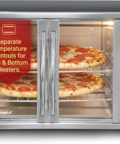 Elite Gourmet ETO-4510M French Door 47.5Qt. 18-Slice Convection Oven 4-Control Knobs. Bake Broil Toast Rotisserie Keep Warm. Includes 2 X 12 Pizza Racks. Stainless Steel