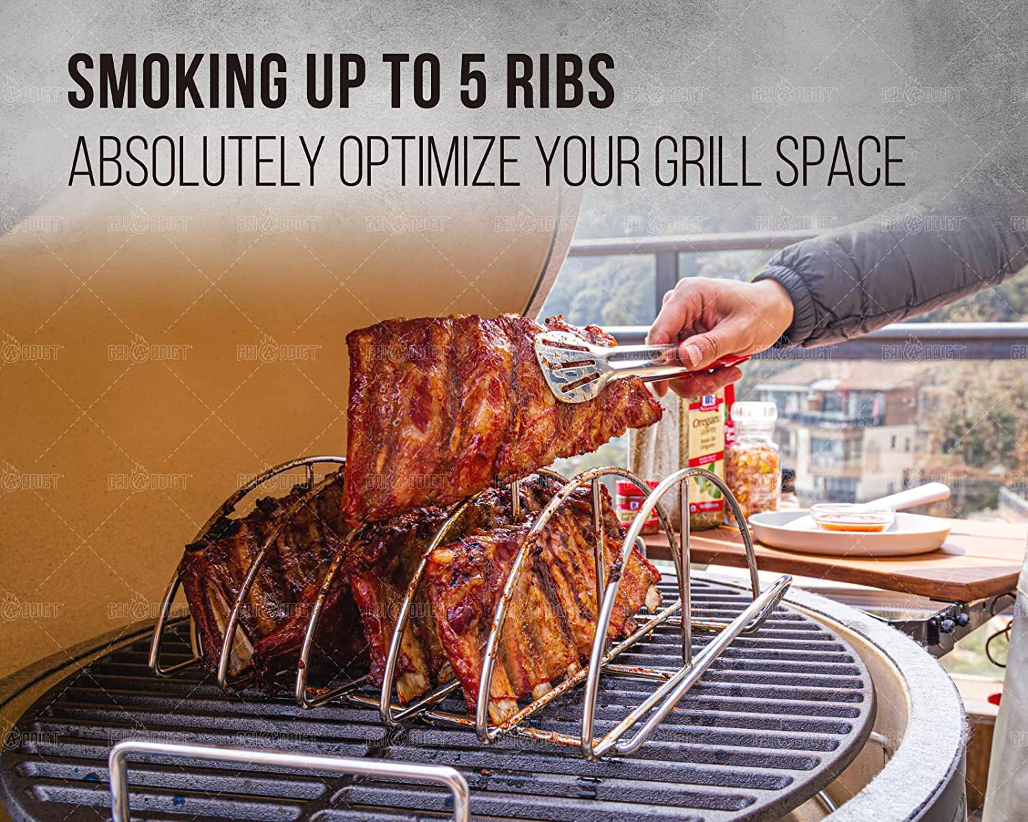 BBQ Rib Racks for Smoking. Classic Joe. BGE Grill Expander Rack Accessories - Optimizes Grilling Space. Standing Roast Rack Allows for More Even Cooking. Works with 18 or Larger Size Grill. Stainless - Image 3