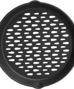 MOASKER 12 Cast Iron round Grill Basket for Veggie Meat Fish. Dual Handle BBQ Grill Topper for Outdoor Grill. Fit for Any Charcoal Smoker & Gas Grills. Nonstick Pan Tray