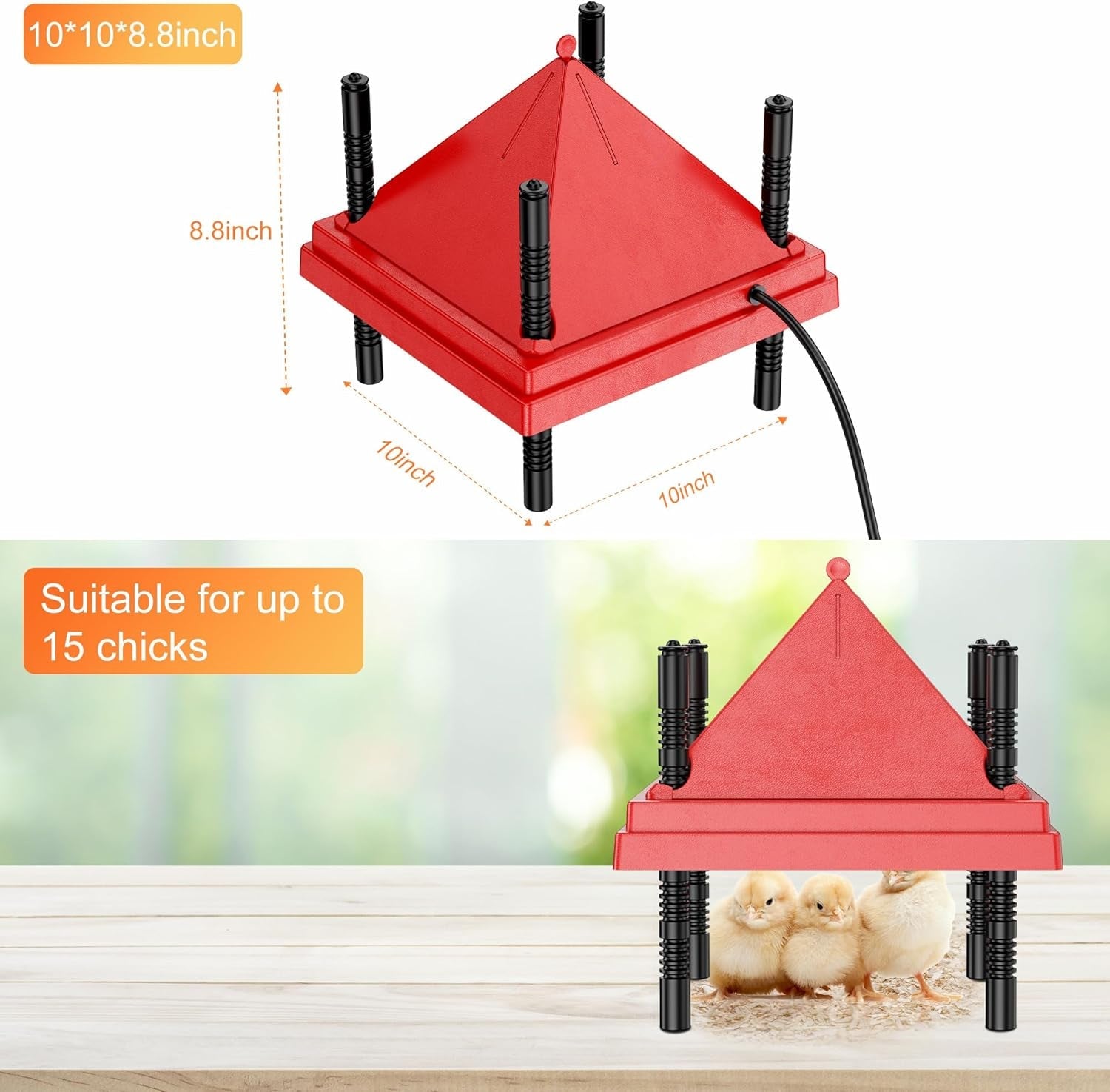 Brooder Plate for Chicks. 10 X 10 Chick Brooder Heater with Anti-Roost Cone Red - Image 3