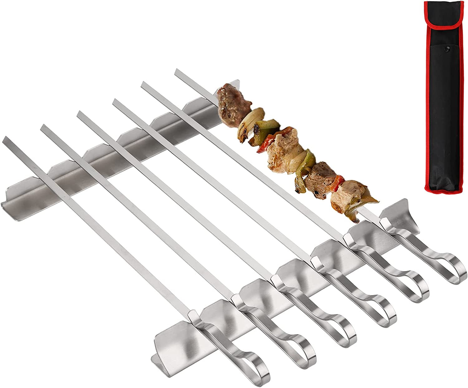 Dicunoy 9 PCS Stainless Steel Barbecue Skewers. 17 Kabob Skewers for Grilling.Reusable Metal Flat Shish BBQ Sticks with Kabob Rack Stand for Meat. Shrimp. Chicken. Vegetable Grill - Image 3