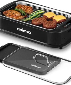 Indoor Grill.  Smokeless Grill Indoor. 1500W Electric Grill Griddle Korean BBQ Grill with LED Smart Display & Tempered Glass Lid. Non-Stick Removable Grill Plate & Griddle Plate. Black