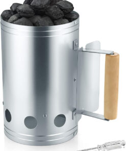 Hasteel Charcoal Chimney. 10.6X6.7 Inch Heavy Duty BBQ Chimney Starter for Outdoor Grilling Barbecue Camping. Quick Rapid Fir Briquette Coal. Heat Resistant Wooden Handle & Screwdriver