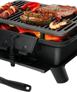 Giantex Portable Hibachi Grill. Double-Sided Cast Iron Grill with Air Regulating Door & Fire Gate. Grate Lifter. Ideal for Outdoor Picnic. Camping & Backyard Barbecue Cooking