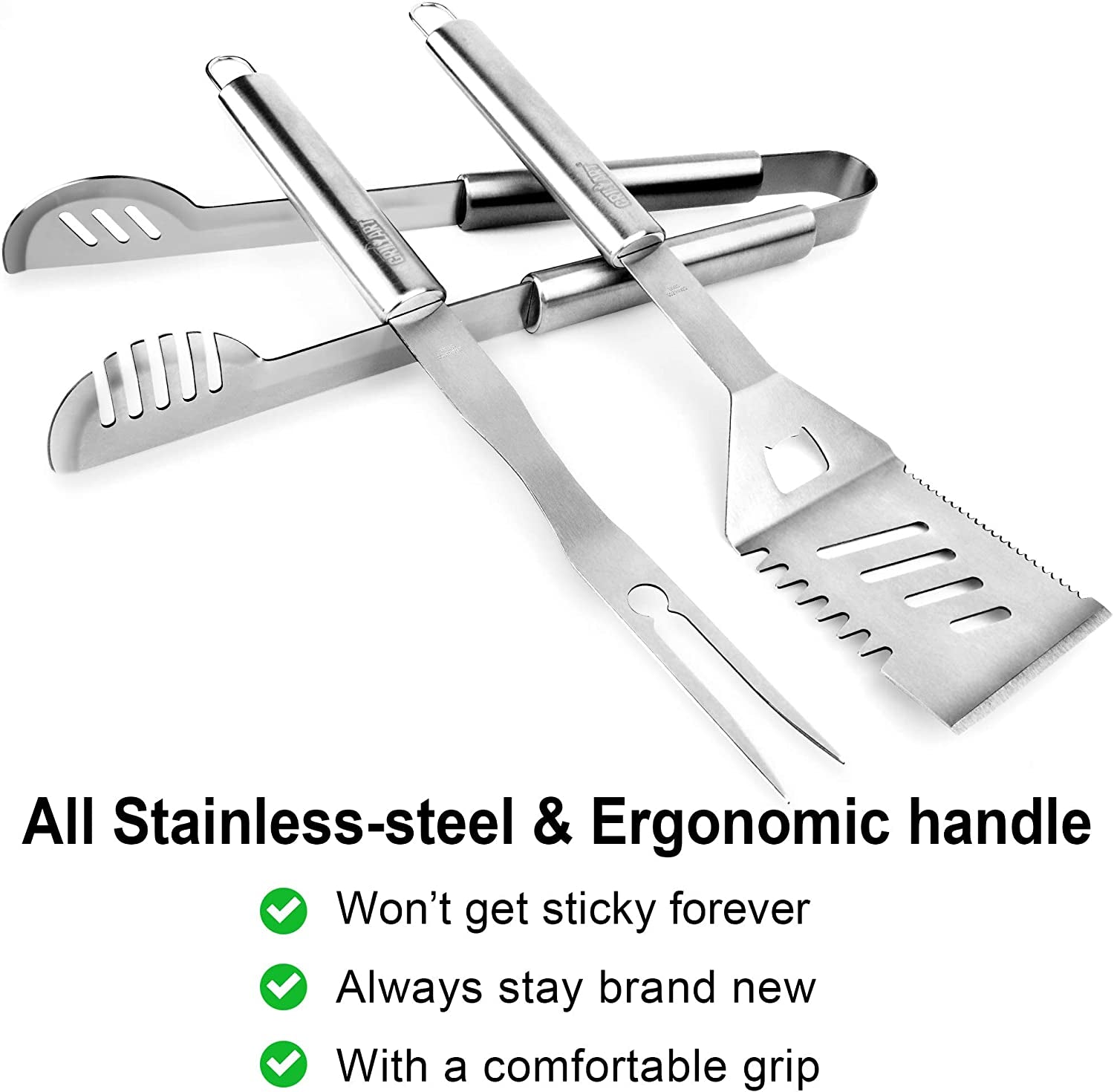 Grill Tools Grill Utensils Set - 3PCS BBQ Tools. Stainless Barbeque Grill Accessories - Spatula/Tongs/Fork. with Insulated Glove. Ideal BBQ Set Grilling Tools for Outdoor Grill. Gifts for Men - Image 2