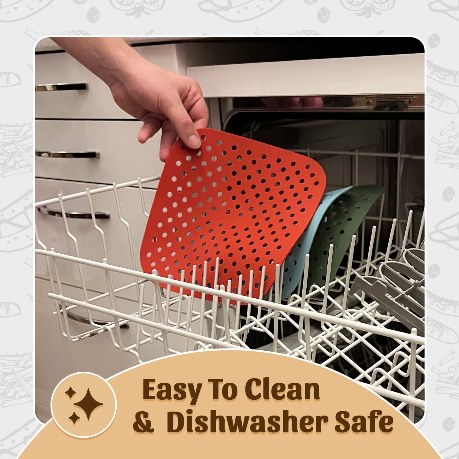 Reusable Square Silicone Air Fryer Liners (8.5 Inch. 3 Pack) by Linda'S Essentials - Non-Stick. Easy-Clean Accessories with Cheat Sheet & Recipe Book. Perfect for Quick Meals - Image 7