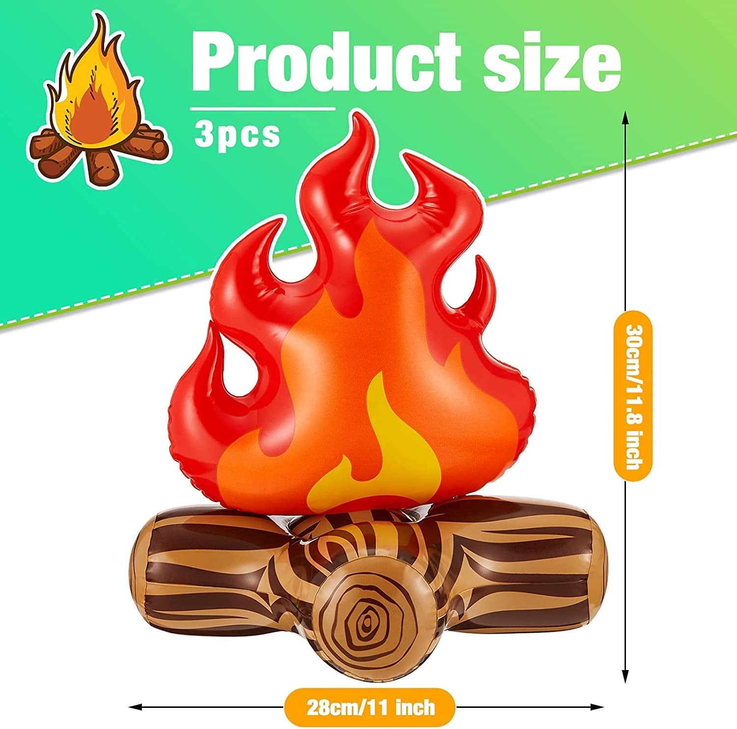 Inflatable Fake Campfire Camping Props Bonfire Party Decor Campfire Party Decorations Artificial Flame Campfire for Indoor Camping Overnight and Scene Setting (3 Pieces) - Image 3