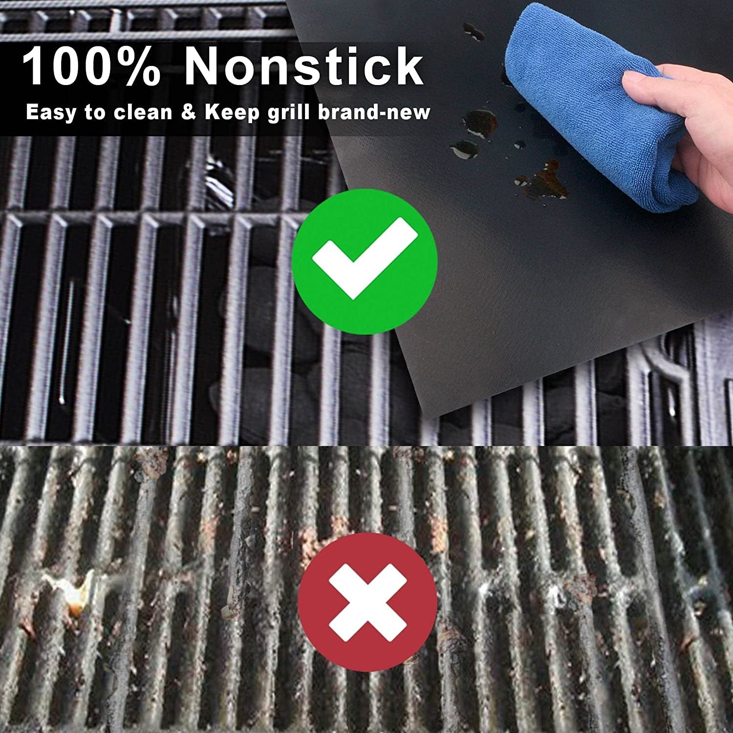 BBQ Grill Mats for Outdoor Grill - Nonstick 600 Degree Heavy Duty Grilling Mat (Set of 2) - Reusable BBQ Grill Accessories Sheets -Works on Electric Grill Gas Charcoal BBQ - Gifts for Men Dad - Image 2