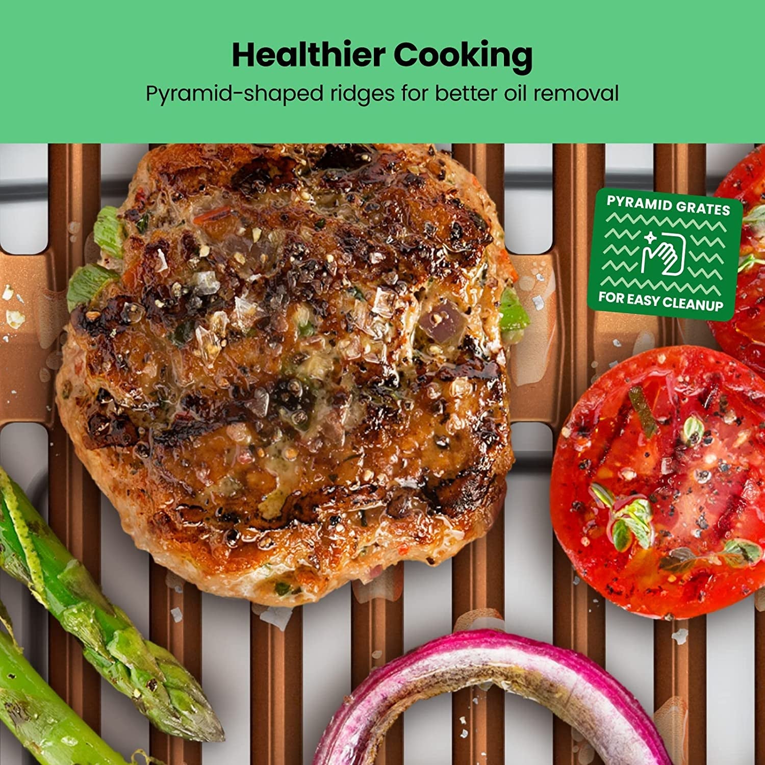 Chefman Smokeless Indoor Electric Grill. Copper. Extra Large. Nonstick Table Top Grill for Indoor Grilling and BBQ with Adjustable Temperature Control. Nonstick Dishwasher-Safe Parts. 9 X 15 - Image 4