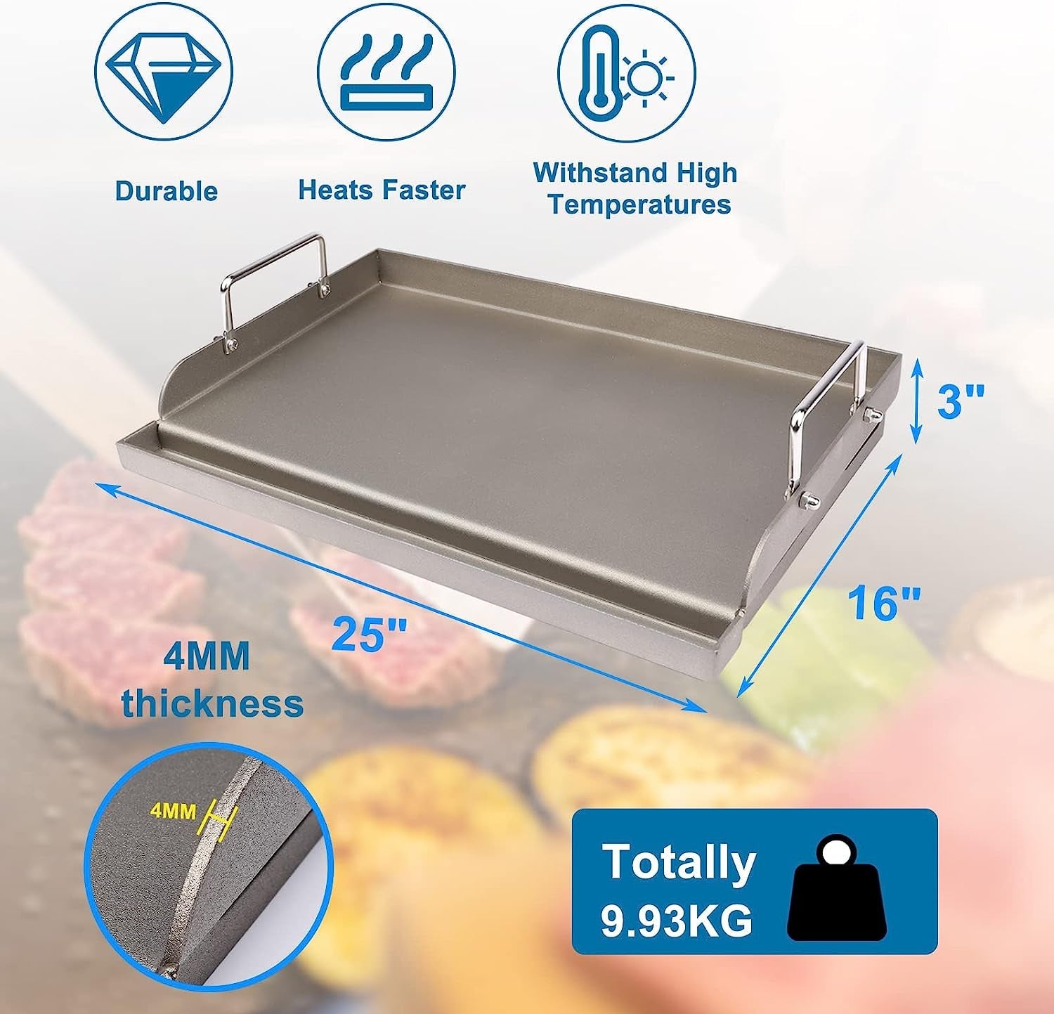 Universal Fry Griddle for Gas Grill. 25X 16 Metal Cooking Griddle Pan Large Flat Top Plate for Gas Stove. Charcoal Electric Grills Fits Camping Stove Outdoor Tailgating Parties Grilling - Image 6
