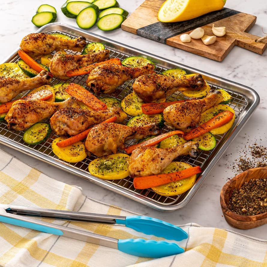 Oven-Safe Baking Pan with Cooling Rack Set - Quarter Sheet Pan Size - Includes Premium Aluminum Baking Sheet and 100% Stainless Steel Baking Rack for Oven - Durable. Easy Clean. Commercial Quality - Image 4