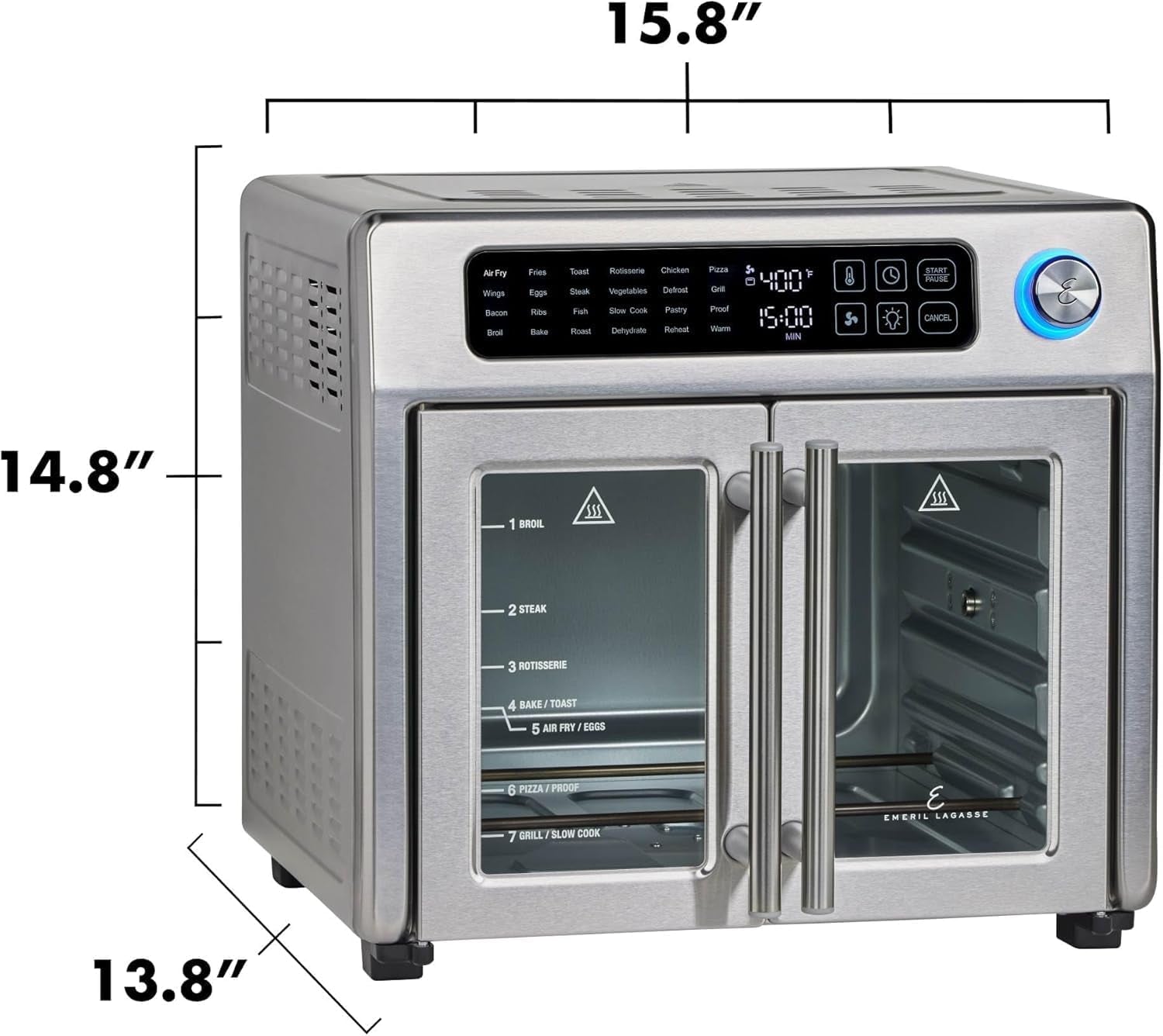 Emeril Lagasse Extra Large French Door Air Fryer Toaster Oven Combo. 24 Cooking Functions and Digital Controls. 7 Accessories Included. Stainless Steel Finish. 26QT Capacity - Image 2