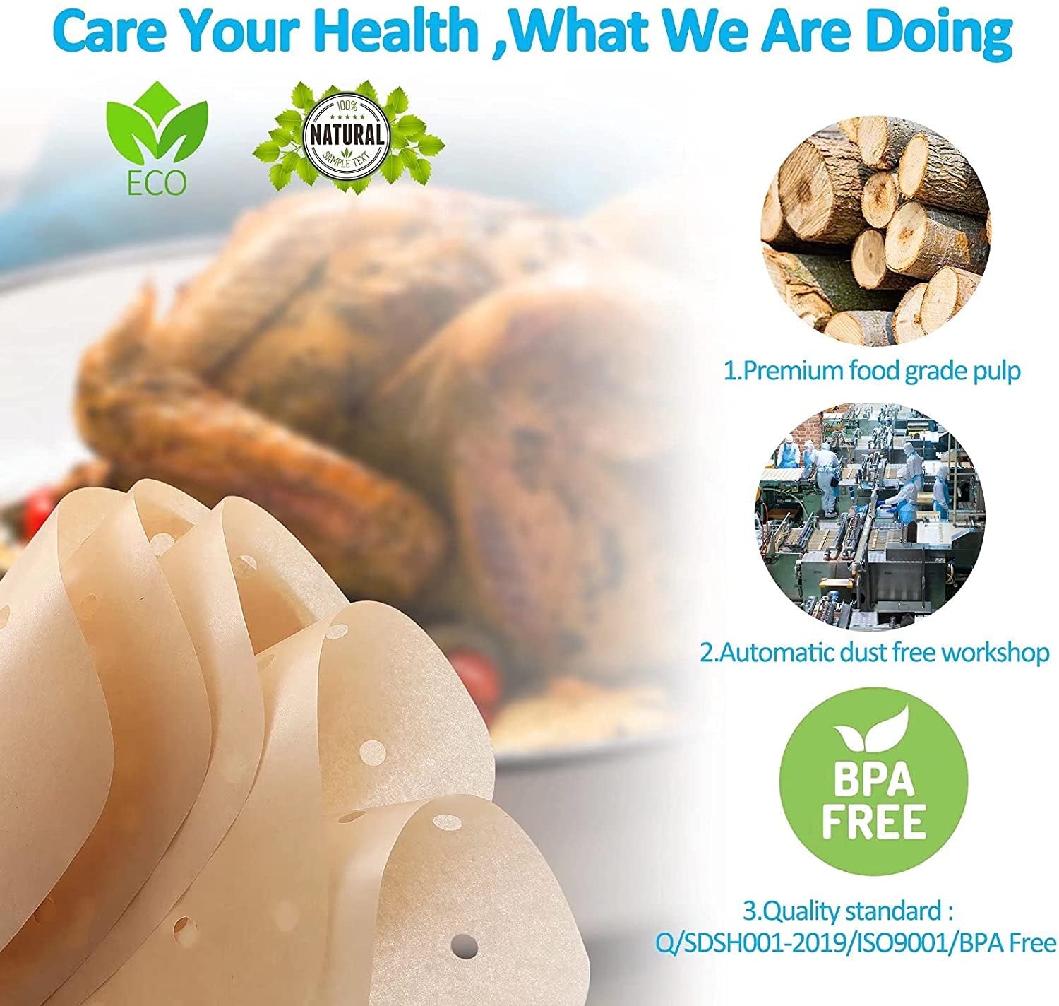 Air Fryer Parchment Paper Liners: 200PCS 8.5 Inch Square Perforated Parchment Paper for Air Fryer. Premium Bamboo Steamer Liner for Air Fryers Baking Cooking Oven - Image 3