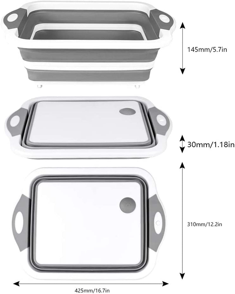 Qimh Collapsible Cutting Board - Foldable Space Saving Multi-Function Kitchen Dish Tub and Camping Sink- Washing and Draining Veggies Fruits Food Grade Storage Basket for Picnic. BBQ Prep and Camping - Image 2