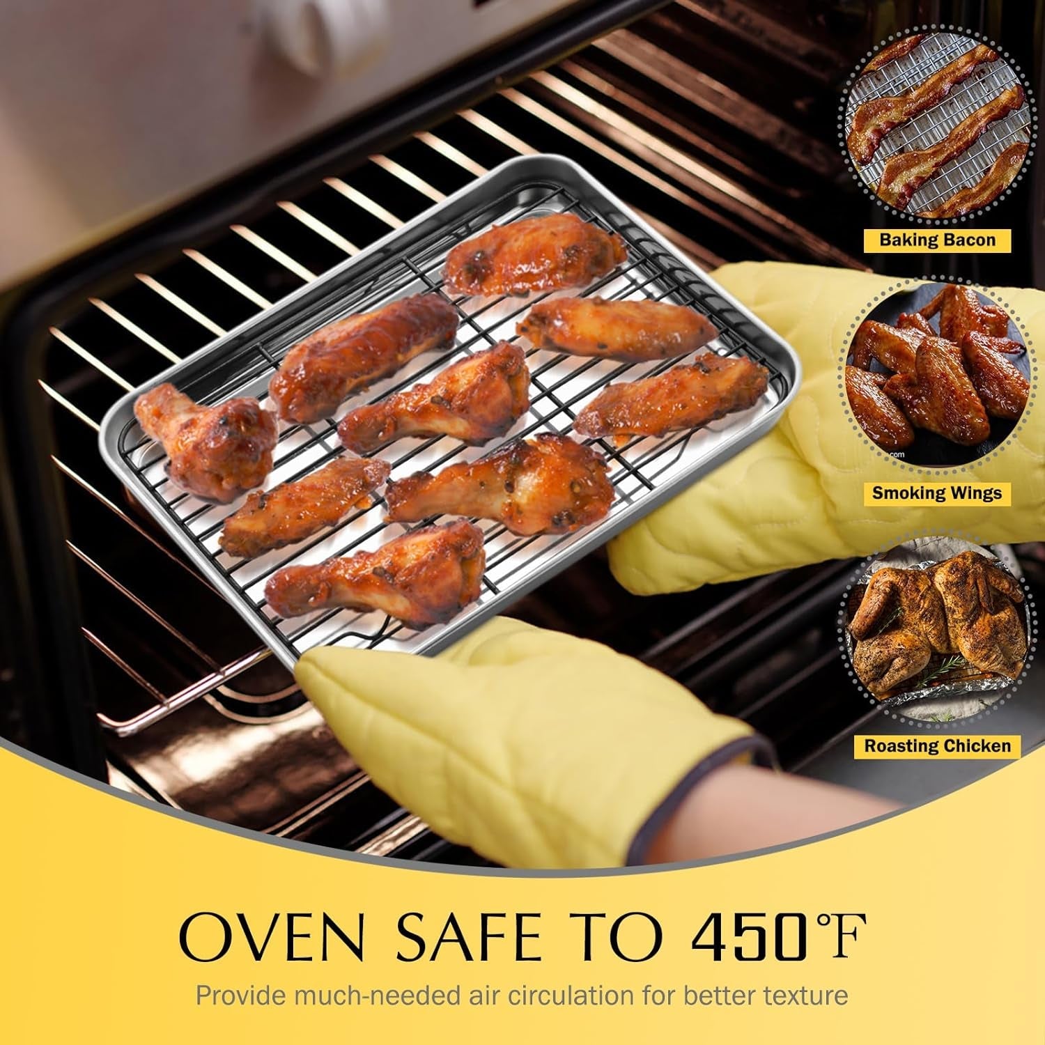 Small Baking Wire Rack Set of 2. E-Far Non-Stick Rack for Toaster Oven Cooking Roasting Broiling Grilling Meat Bacon. 8.7 X 6.2 Metal Bakeable Cooling Rack for Cookie Cake - Easy to Clean - Image 4