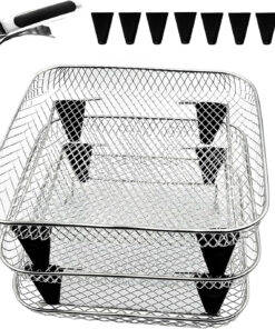 Upgrade 8 Square Air Fryer Rack – 3 Stackable Dehydrator Racks. Fits Air Fryers >8.2 (Square)