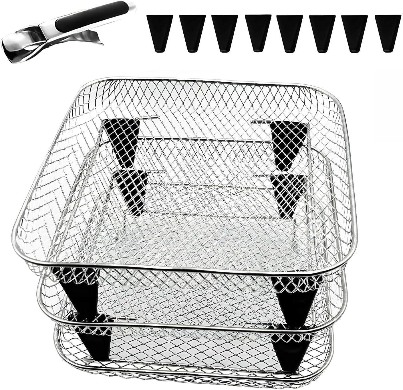 Upgrade 8 Square Air Fryer Rack – 3 Stackable Dehydrator Racks. Fits Air Fryers >8.2 (Square) - Image 8