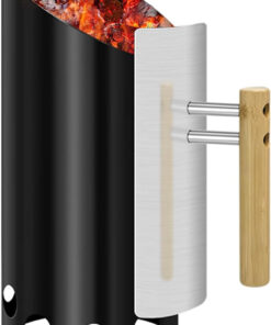Charcoal Chimney Starter Double Enameled Chimney Starter Charcoal Chimney with Heat Shield & Wood Handle Great Heat Insulation Coal Starter for Grill Easy Grip Charcoal Starter. Black