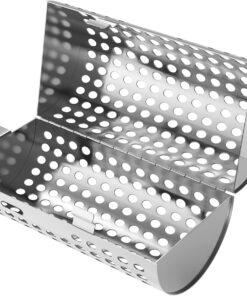 KEESHA BBQ Roller Grill Basket Vegetables & Fish Grill Basket - BBQ Grill Cooking Accessories for Outdoor Grill for Smokers / Pellet Grills / Charcoal Grills / Gas Grills - Perfect Grilling Gifts for Men. Stainless Steel