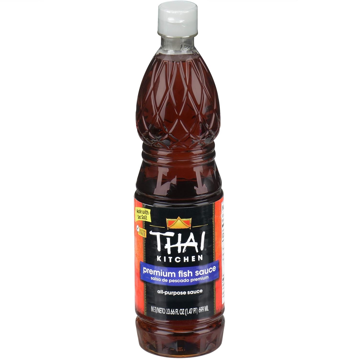 Thai Kitchen Premium Fish Sauce. 23.66 Fl Oz - One 23.66 Fluid Ounce Bottle of Fish Sauce Crafted for Dressings and Marinades for a Sweet. Tangy and Spicy Flavor