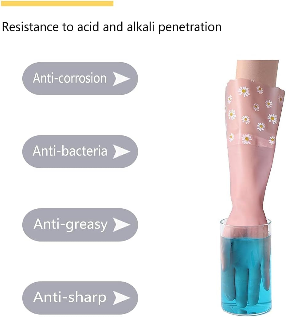 Dishwashing Cleaning Gloves 3 Pairs - Reusable Rubber Gloves Non-Slip Laundry Kitchen Gardening Household Gloves - Image 2