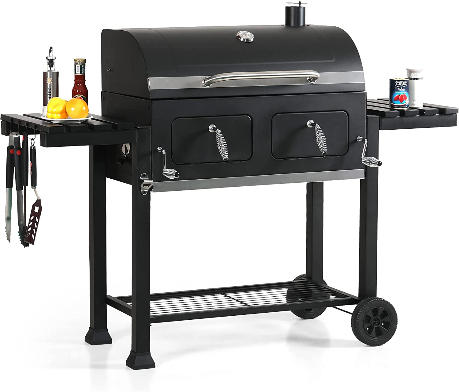 Captiva Designs Extra Large Charcoal BBQ Grill with Oversize Cooking Area(794 Sq.In.). Outdoor Cooking Grill with 2 Individual Lifting Charcoal Trays and 2 Foldable Side Tables