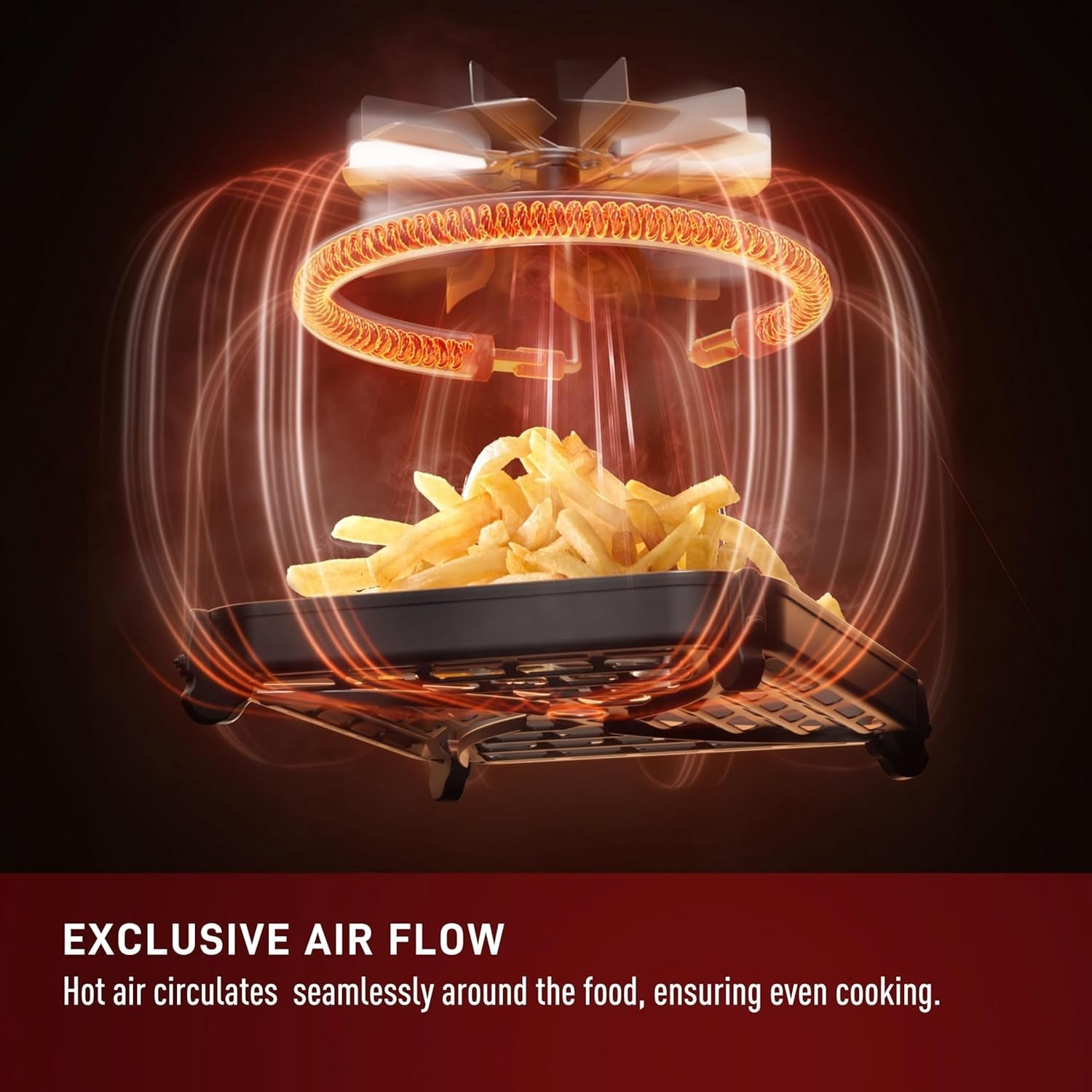 T-Fal Infrared Air Fryer: 6 Qt Digital Touch Screen. 7-In-1 Cooking Functions. 45-Seconds to Reach 750°F on Carbon Fiber Heater Surface. No-Shake Technology. Crispy Finish. 1550W. Black - Image 4