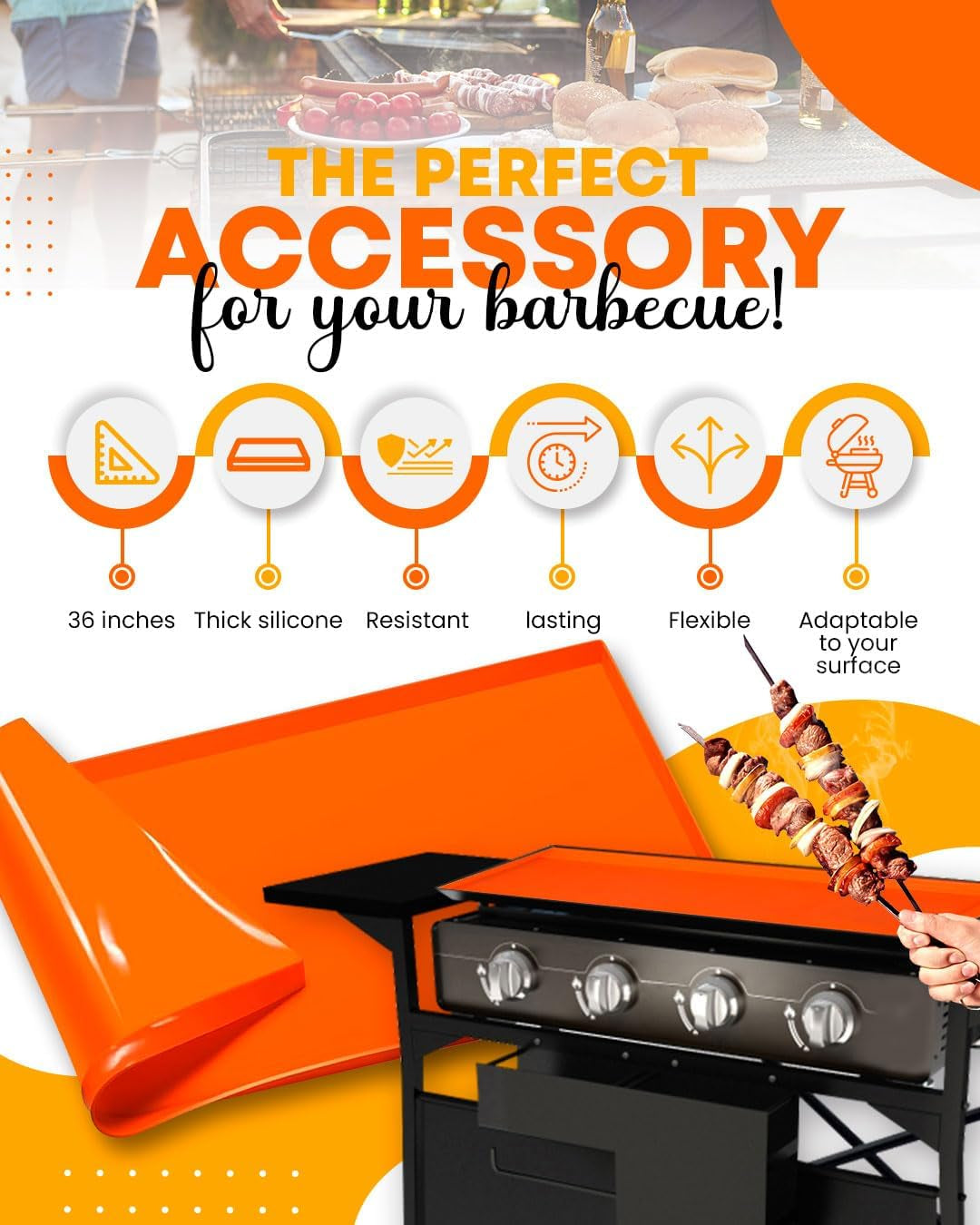 36 Heavy Duty Silicone Grill Mat for 36 Blackstone Griddle Accessories Griddle Mat.Grill Mats for Outdoor Grill Deck Protector.Reusable Grill Covers - Image 2