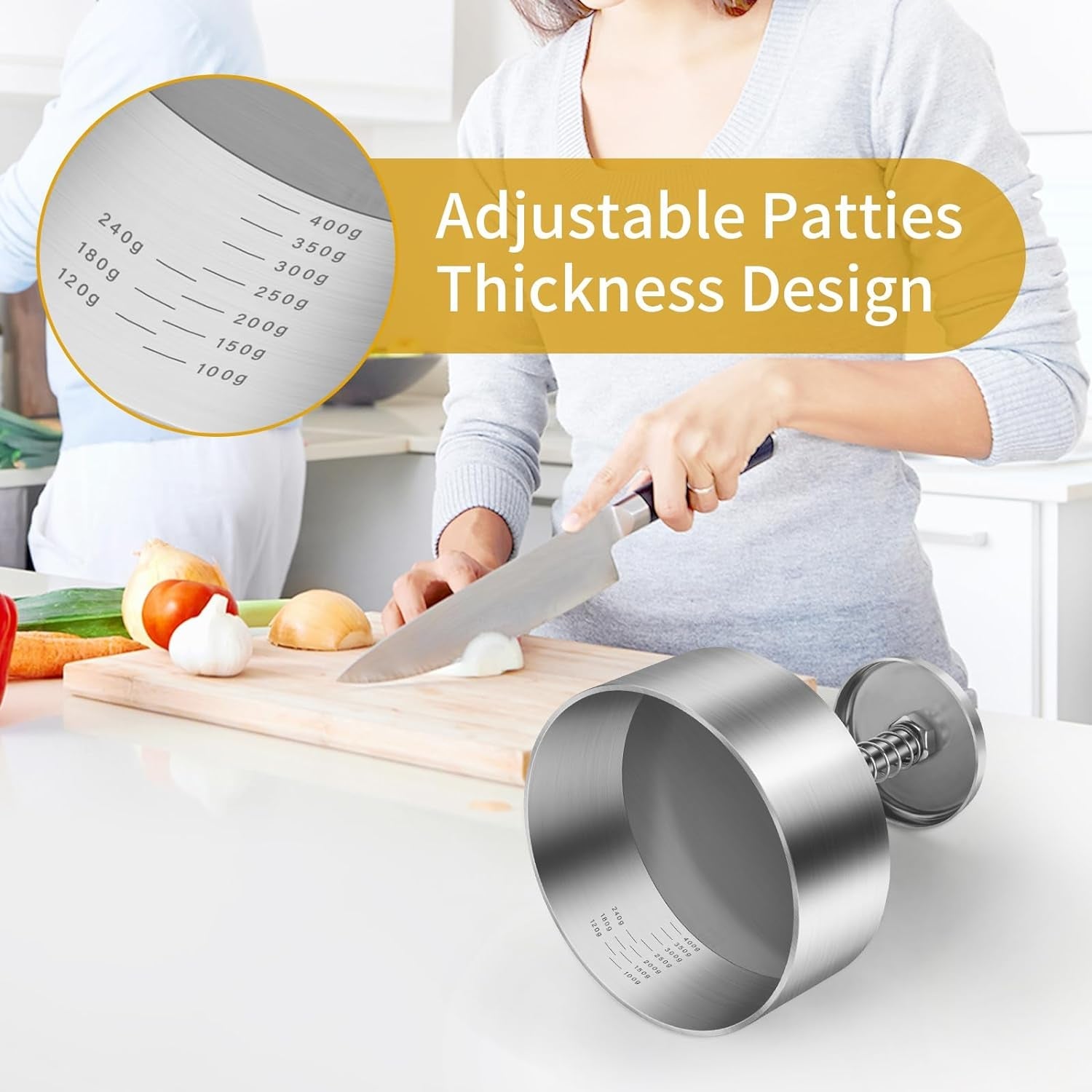 Diveken Burger Press. Stainless Steel Hamburger Patty Maker. 5.5 Inch Adjustable Burger Patty Maker. Patty Making Mold for Meat. Vegetables. Beef. BBQ Barbecue Homemade Hamburger - Image 2