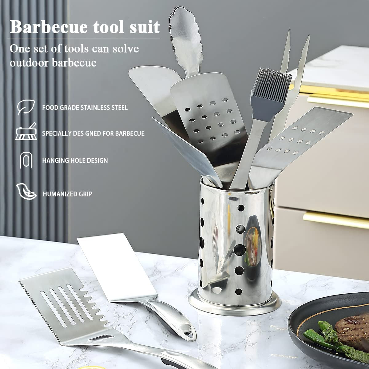 Grill Accessories Kit 10 Pieces with a Utensils Holder. Stainless Steel Handle Assemble with Baklite Make It No Melting No Coming off and Heat Resistant. Grilling BBQ Griddle Accessories - Image 7