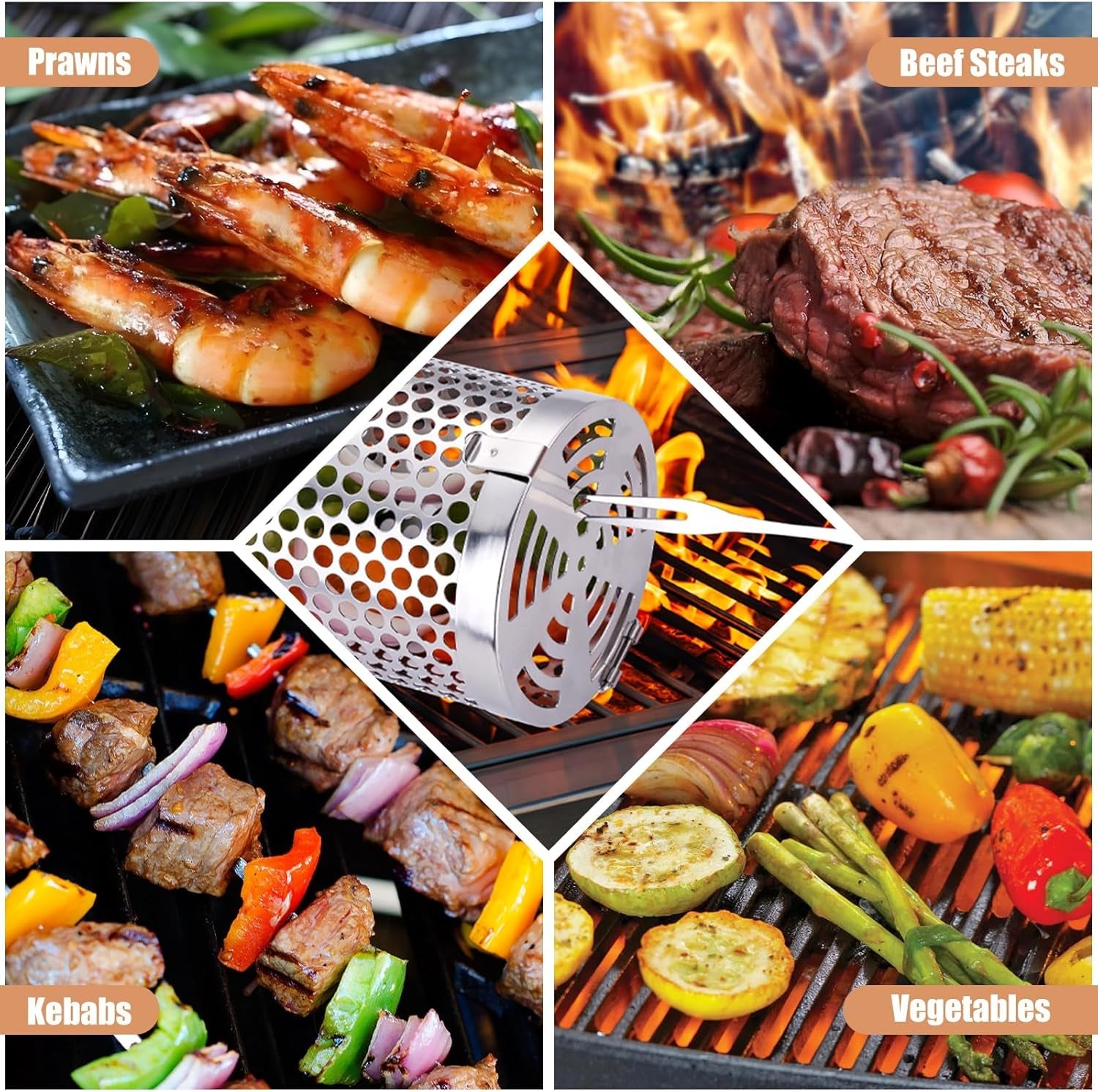 Grill Basket for Outdoor Camping.Bbq Grill Basket. Rolling Grilling Basket. Stainless Steel Grill Mesh Barbeque Grill Accessories. Portable Grill Baskets for Fish. Meat. Gifts for Men Dad Husband - Image 2
