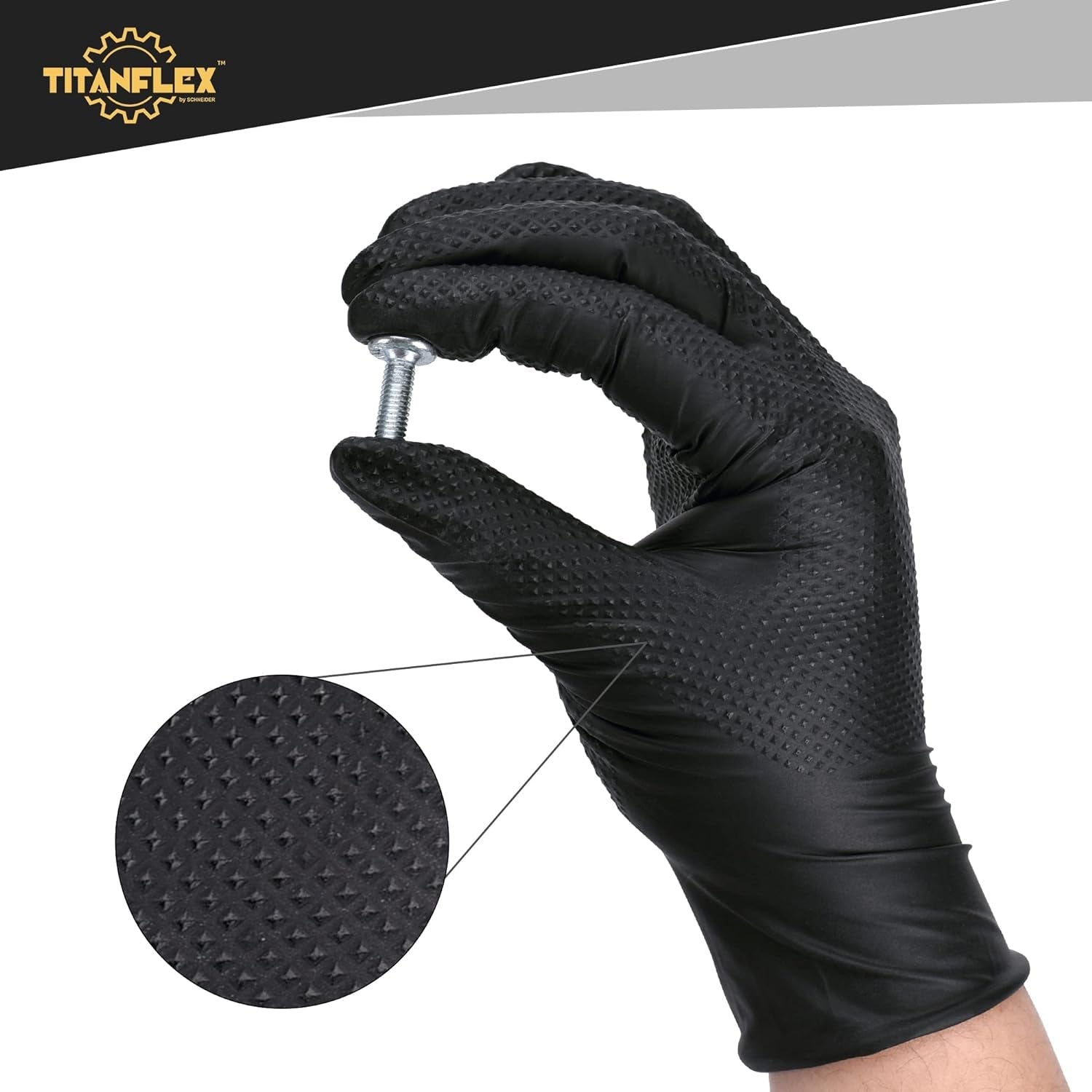 Thor Grip Heavy Duty Black Industrial Nitrile Gloves with Raised Diamond Texture. 8-Mil. Latex Free. 100-Ct Box - Image 5