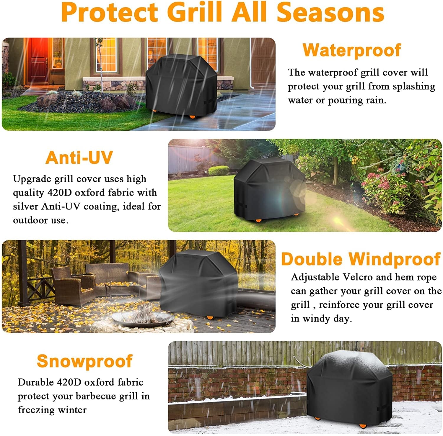 Aoretic Grill Cover. 58Inch BBQ Gas Grill Cover. Waterproof.Anti-Uv Material with Hook-And-Loop and Adjustable Rope for Weber Char-Broil Monument. Brinkmann Dyna-Glo Nexgrill Megamaster MASTERCOOK - Image 6
