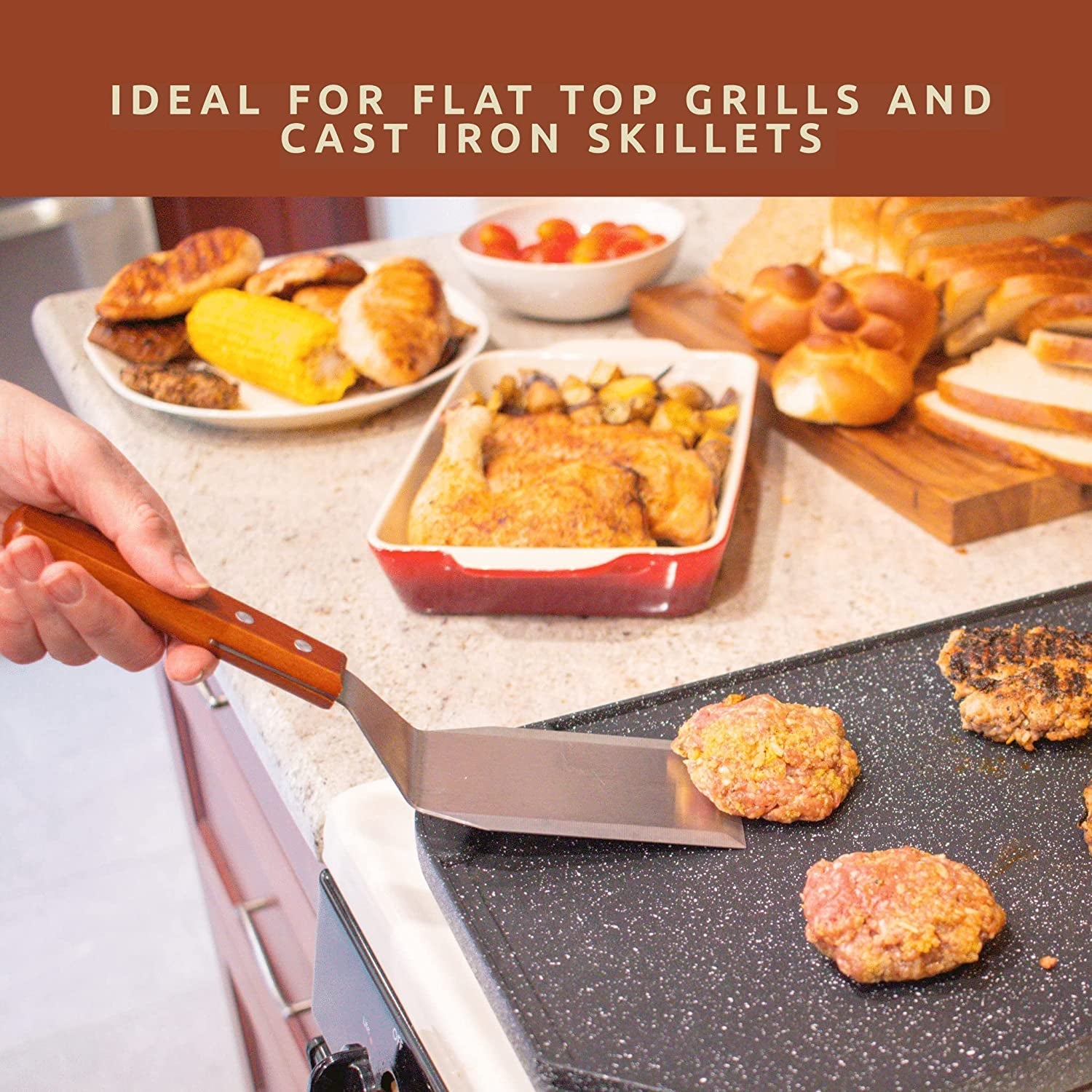 Bellemain Stainless Steel Spatula | Heavy Duty Spatula Turner with Beveled Edges & Hardwood Handle | Large Metal Spatula for Cast Iron Skillet. Flat Top Grill | Griddle Scraper | Hamburger Spatula - Image 6