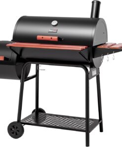 CC1830W 30 Barrel Charcoal Grill with Side Table. 627 Square Inches. Outdoor Backyard. Patio and Parties. Black